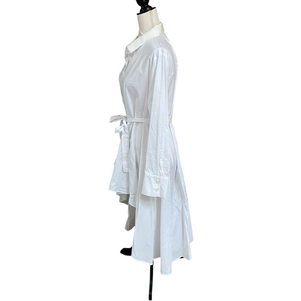 Dubgee by Whoopi NWT White Hi-Low Belted Shirt Dress Tunic XL Cotton - Picture 6 of 13